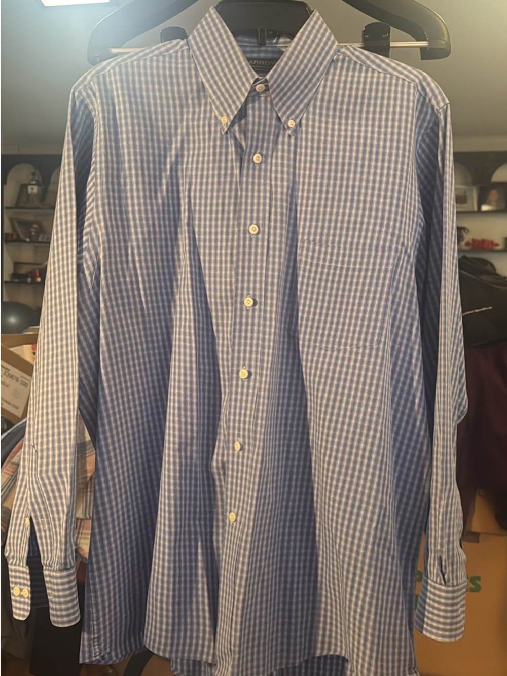 Arrow Blue and White Small Check Button-Down Dress Shirt